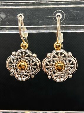 Avon Silver and Gold Floral Filigree Drop Earrings